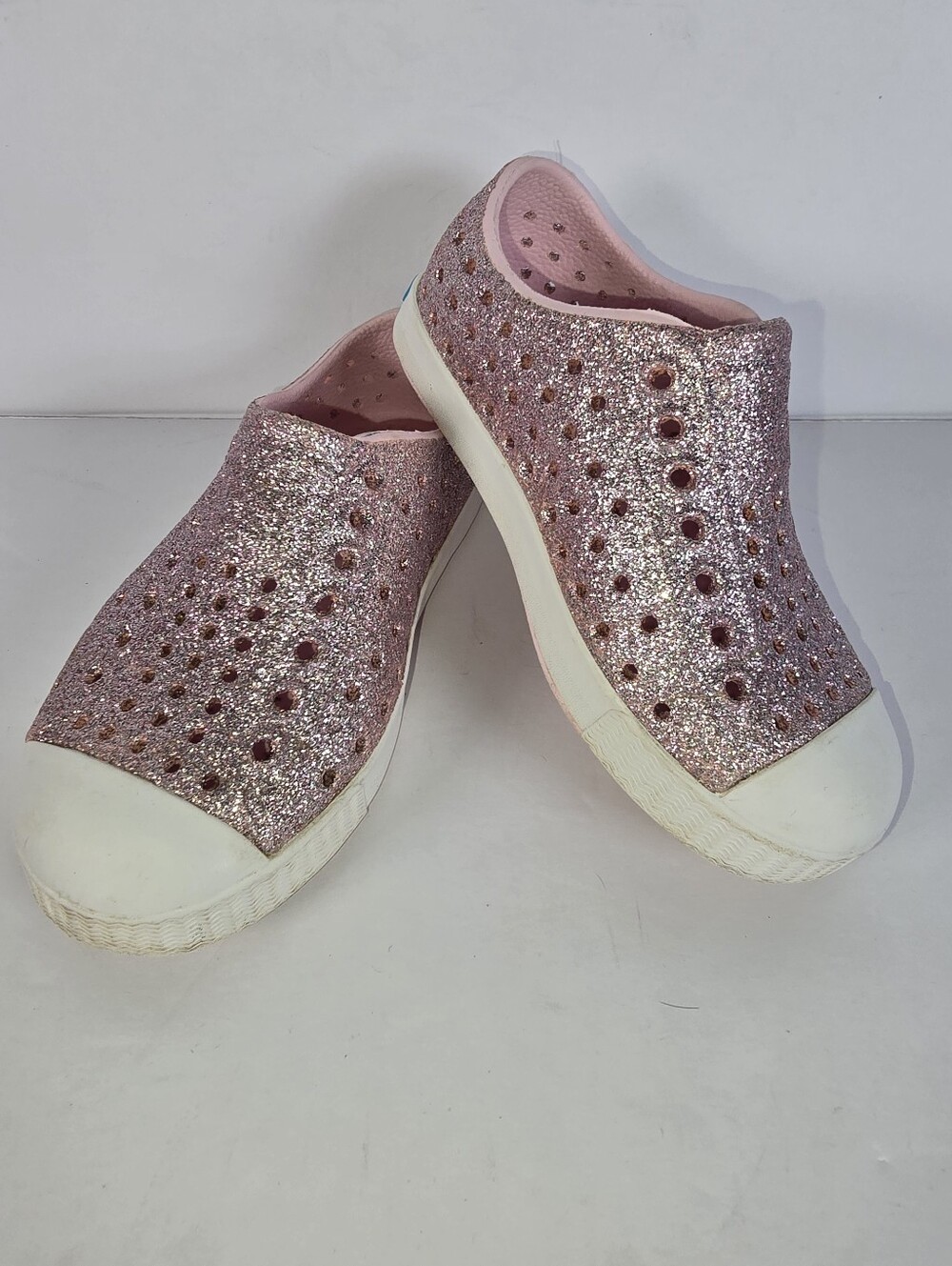 Native Girls Jefferson Pink Glitter Bling Slip On Shoes Sparkle Size Child 8